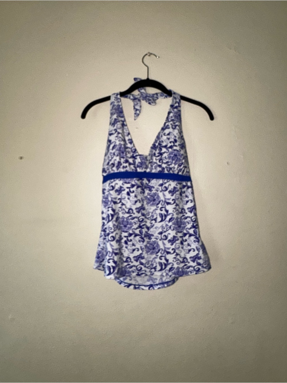 Blue and White Printed Halter Tank Top